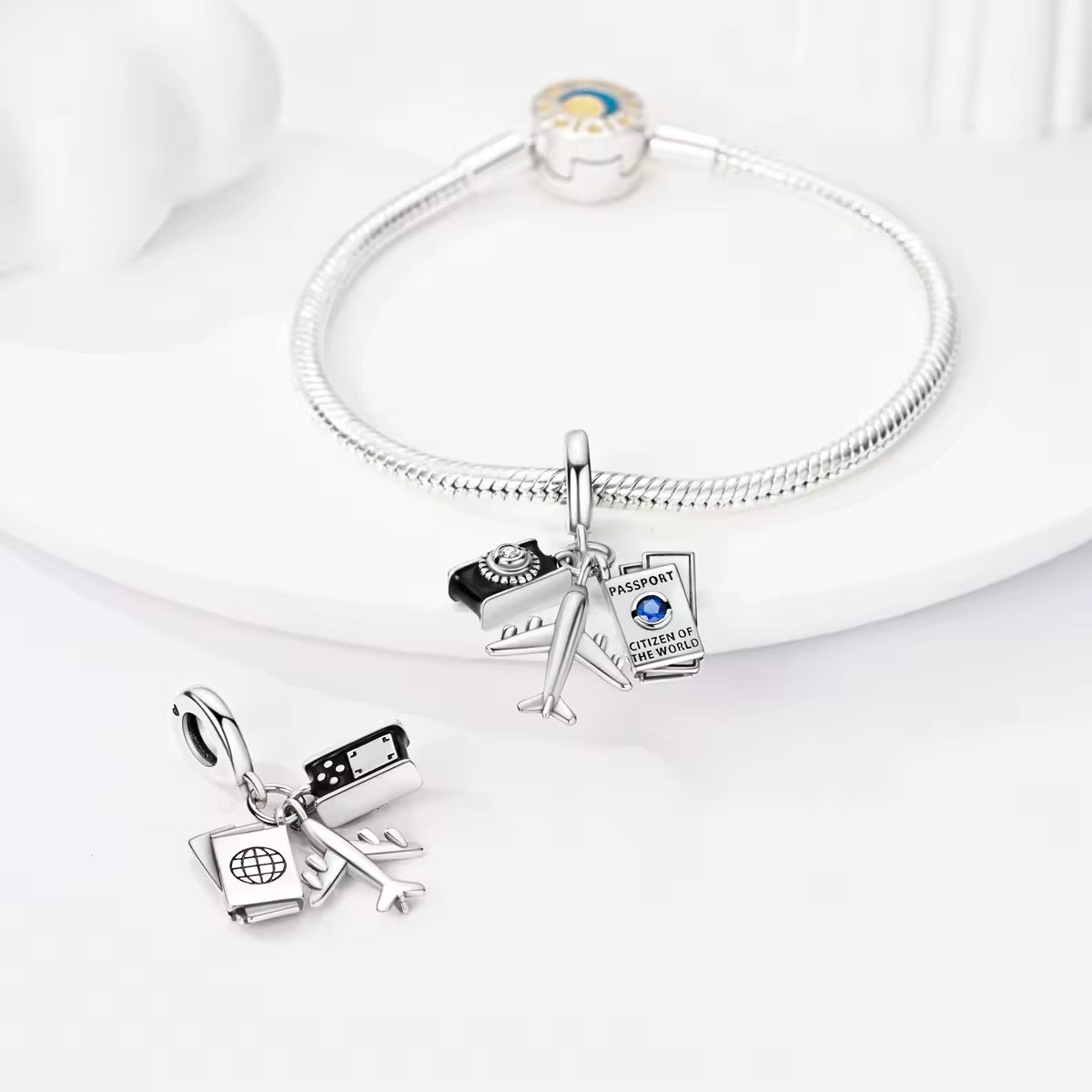 Camera & Plane Passport Dangle Charm - bellissi