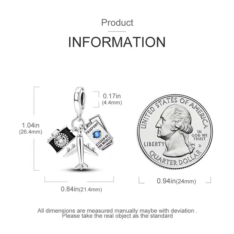 Camera & Plane Passport Dangle Charm - bellissi