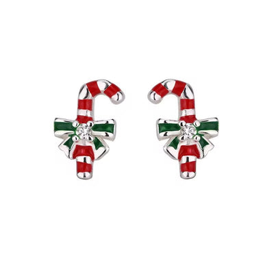 Candy Cane Christmas Stud Earrings – Sterling Silver Red & Green Holiday Earrings - bellissi