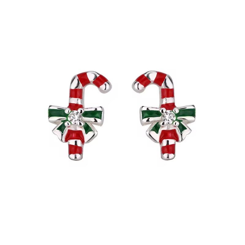 Candy Cane Christmas Stud Earrings – Sterling Silver Red & Green Holiday Earrings - bellissi
