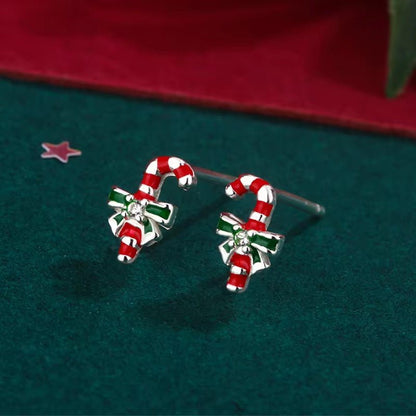 Candy Cane Christmas Stud Earrings – Sterling Silver Red & Green Holiday Earrings - bellissi