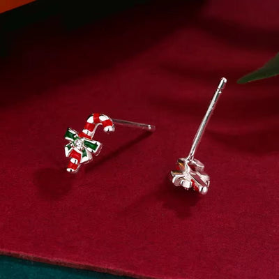 Candy Cane Christmas Stud Earrings – Sterling Silver Red & Green Holiday Earrings - bellissi