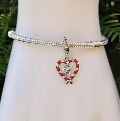 Candy Cane Heart Dangle Charm - bellissi