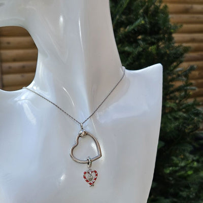 Candy Cane Heart Dangle Charm - bellissi