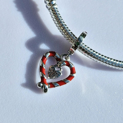Candy Cane Heart Dangle Charm - bellissi