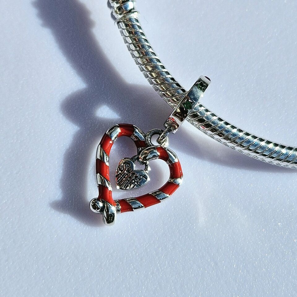 Candy Cane Heart Dangle Charm - bellissi