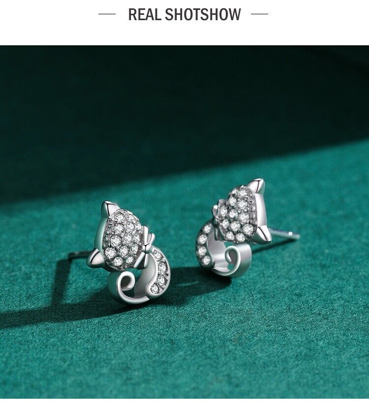 Cat Kitty Sparkling Zirconia Stud Earrings - bellissi