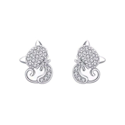 Cat Kitty Sparkling Zirconia Stud Earrings - bellissi