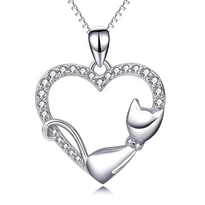 Cat on the Heart Necklace - bellissi