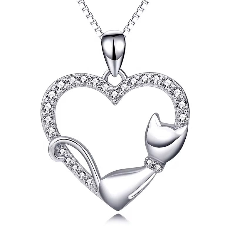 Cat on the Heart Necklace - bellissi