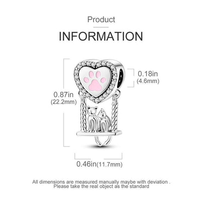 Cats On A Swing Heart Dangle Charm - bellissi