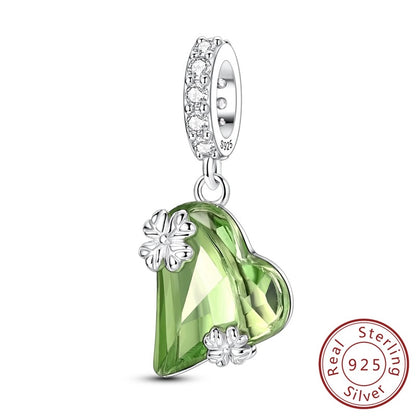 Green Heart Lucky Clover Charm