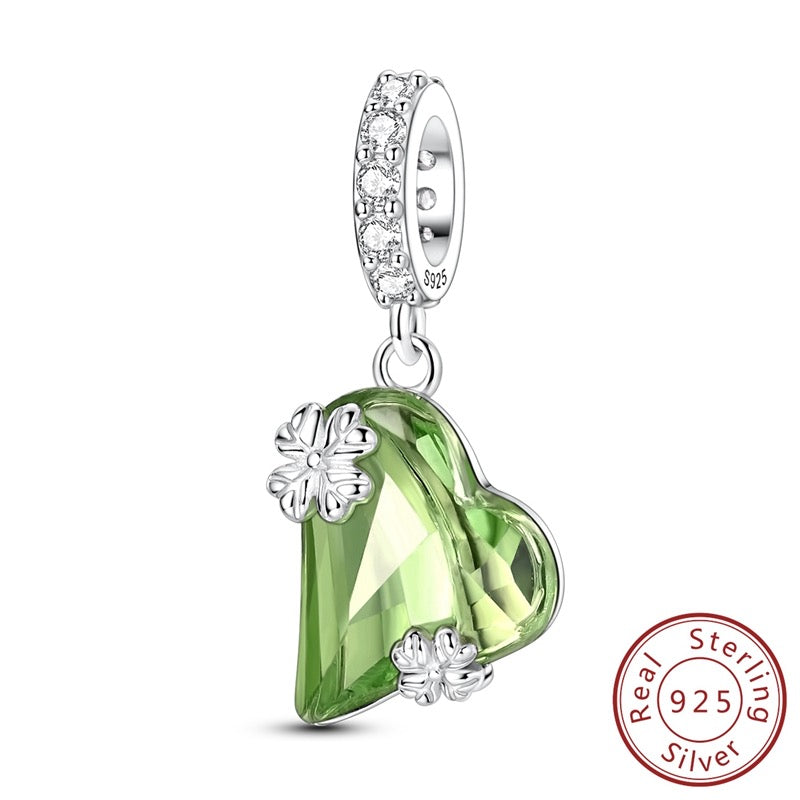 Green Heart Lucky Clover Charm