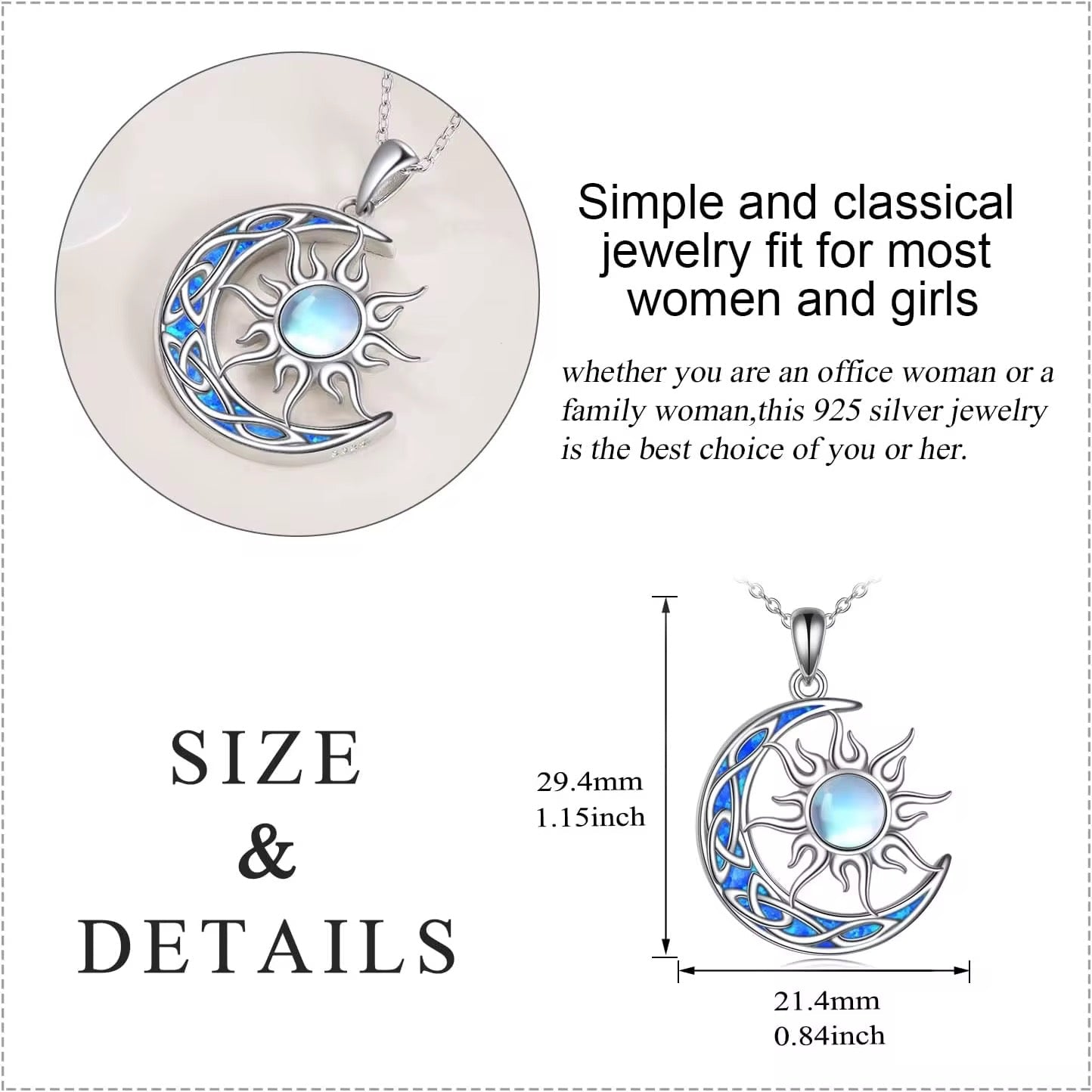 Celestial Moon Sun Necklace Blue Opal Dream Charm - bellissi
