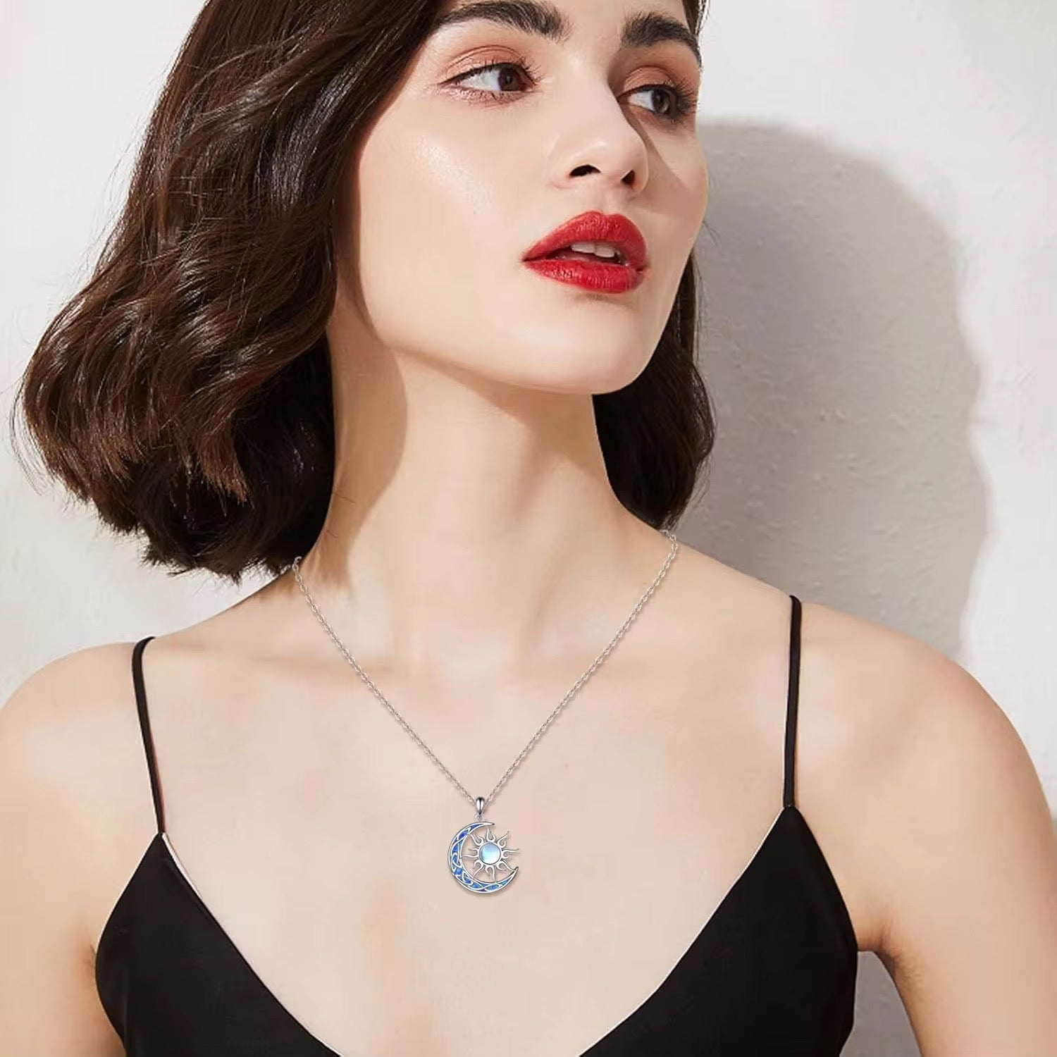 Celestial Moon Sun Necklace Blue Opal Dream Charm - bellissi