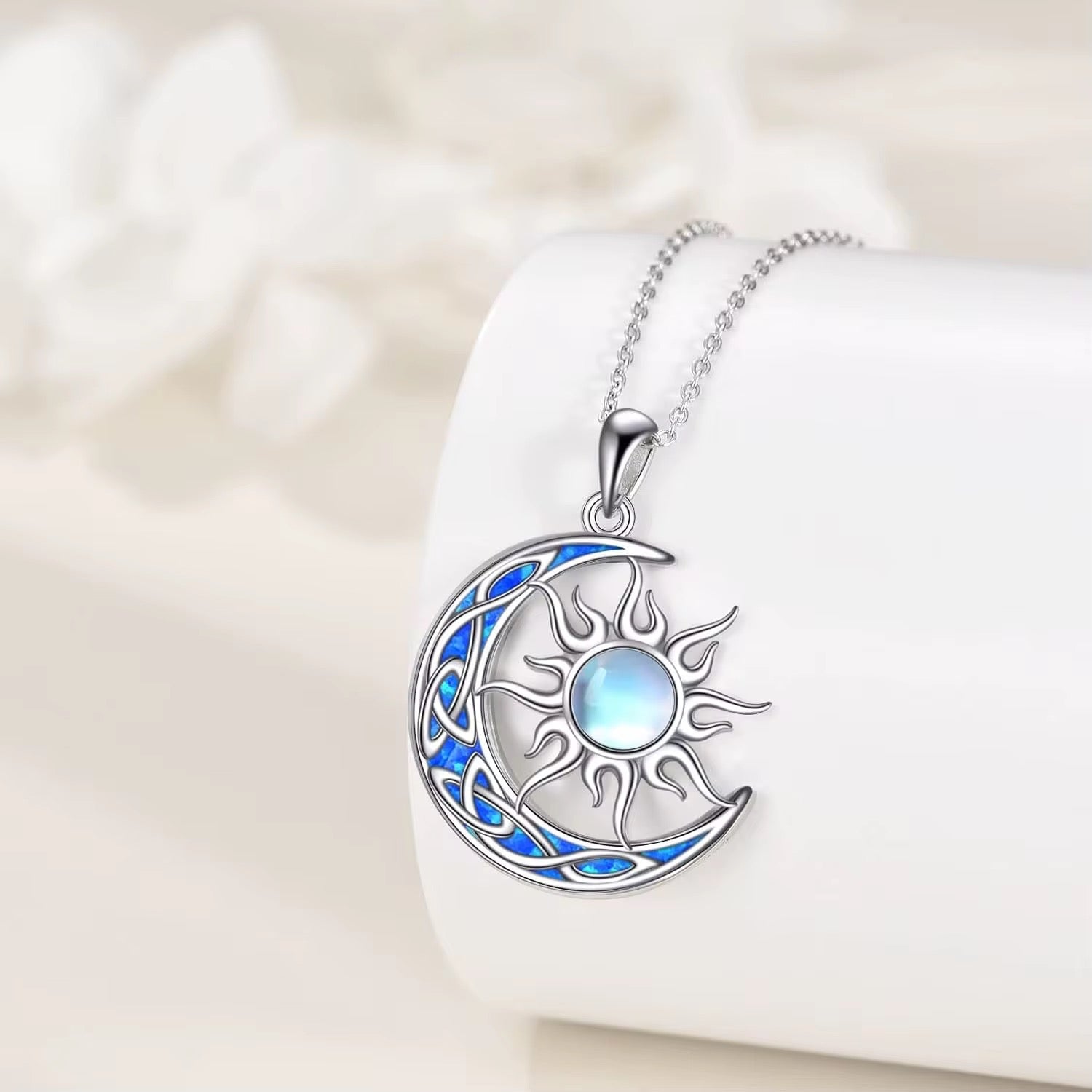 Celestial Moon Sun Necklace Blue Opal Dream Charm - bellissi