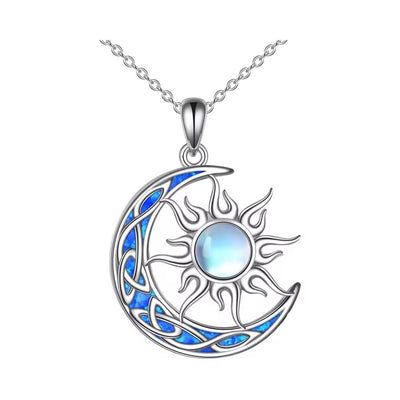 Celestial Moon Sun Necklace Blue Opal Dream Charm - bellissi