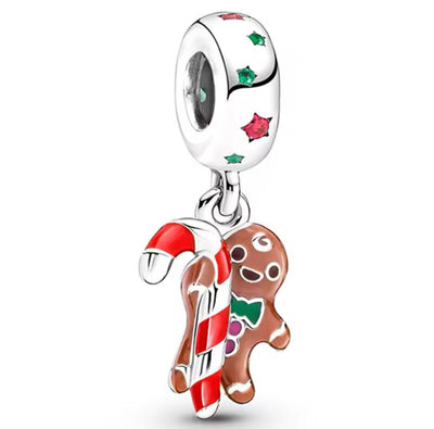 Christmas Gingerbread Man & Candy Cane Charm - bellissi
