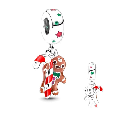 Christmas Gingerbread Man & Candy Cane Charm - bellissi