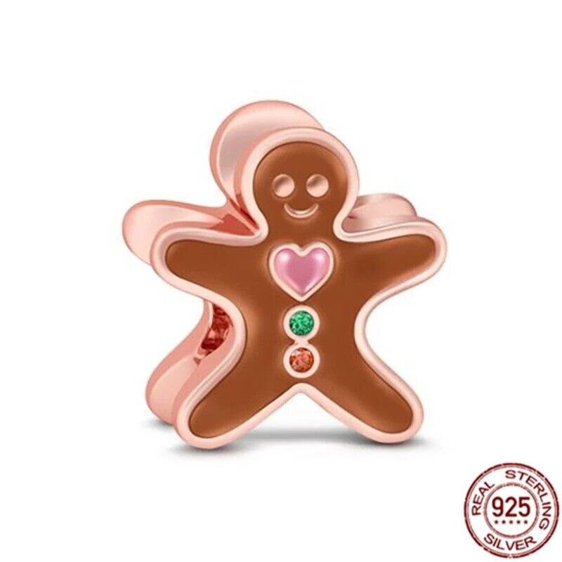 Christmas gingerbread man charm in sterling silver S925 with festive detail