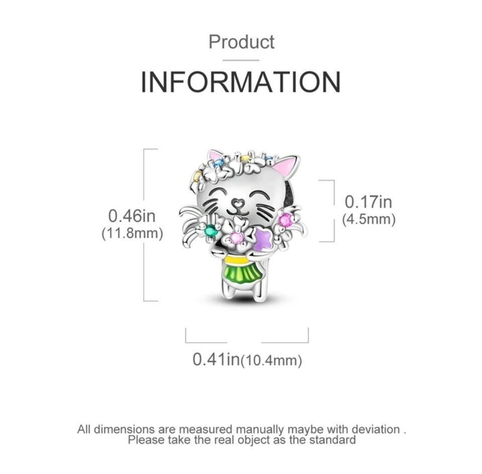 Colourful Cat With Flowers Charm - bellissi