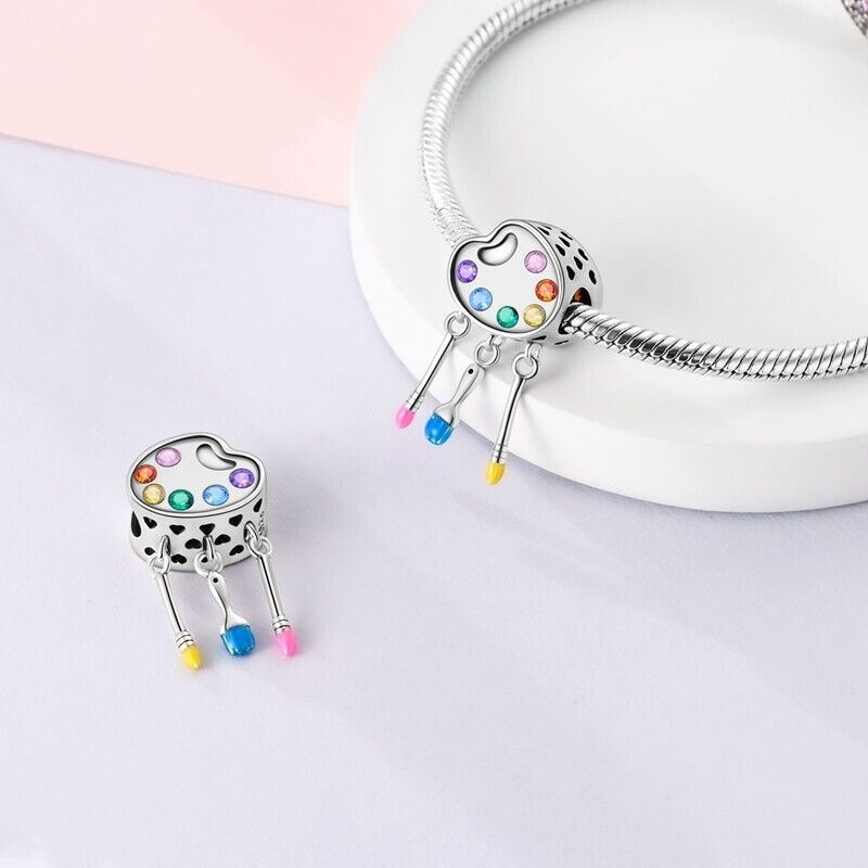 Colourful Paint Palette & Dangle Brushes Charm - bellissi