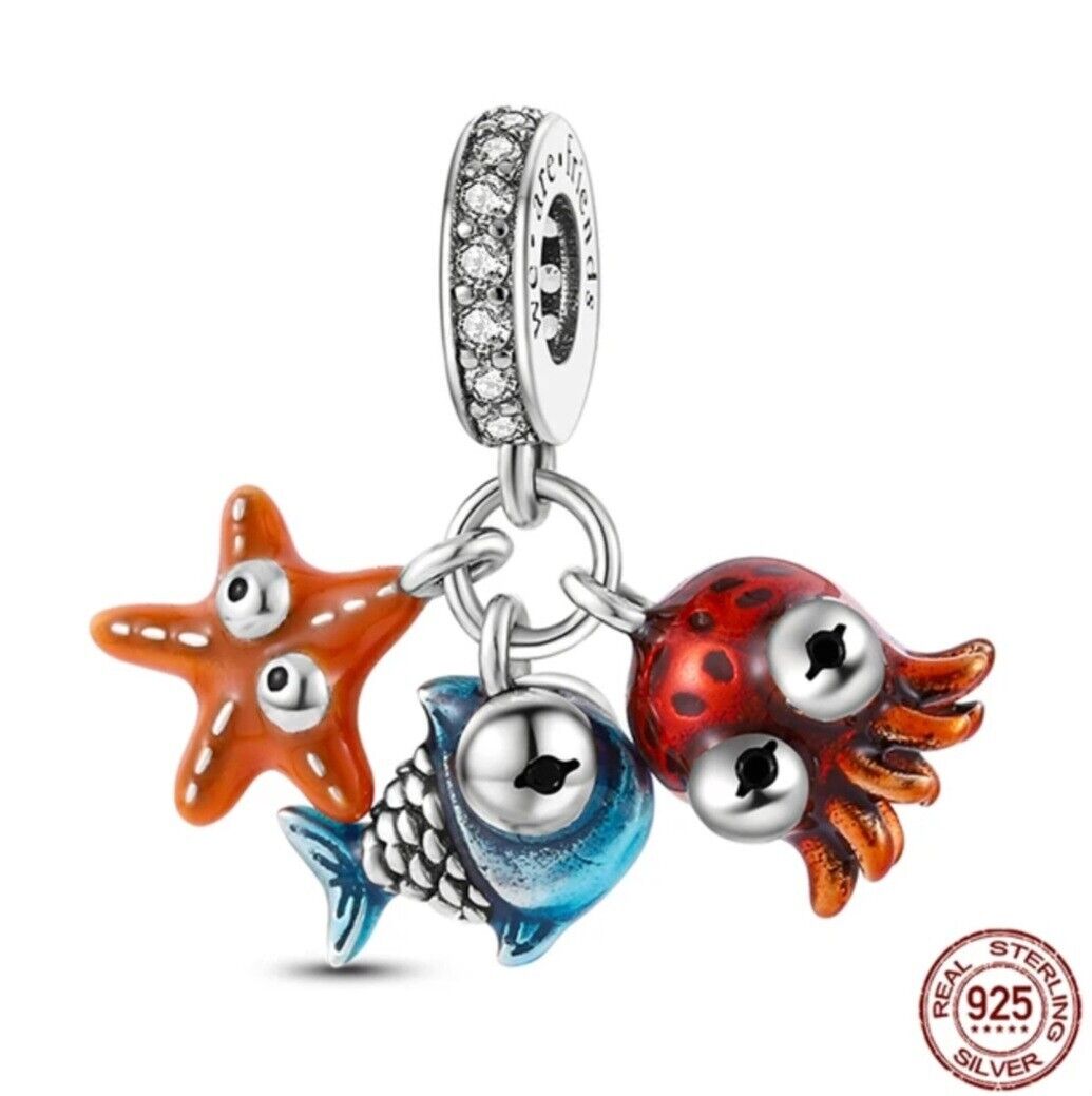 Colourful Starfish Octopus & Fish Dangle Charm - bellissi