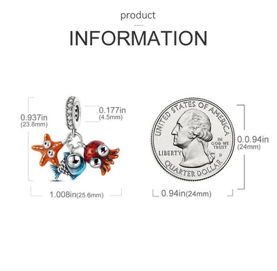 Colourful Starfish Octopus & Fish Dangle Charm - bellissi