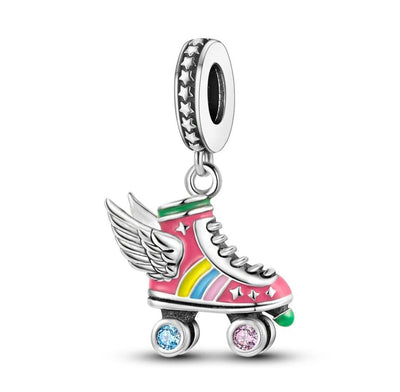 Colourful Zircon Roller Skate & Wings Charm - bellissi