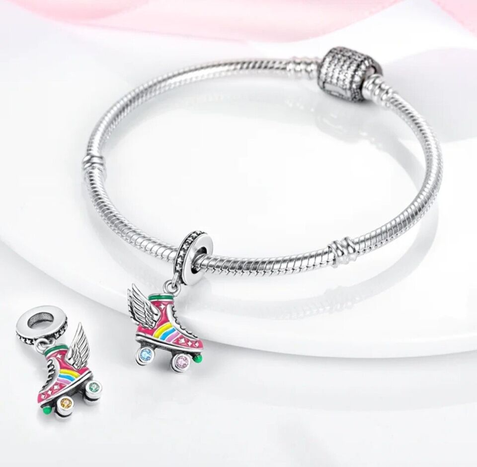 Colourful Zircon Roller Skate & Wings Charm - bellissi