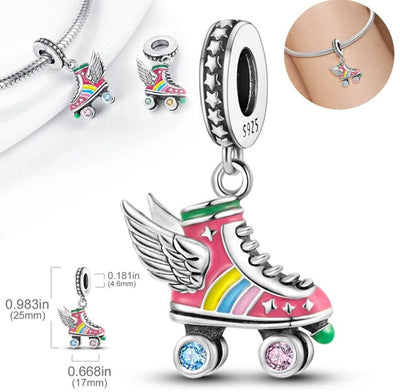 Colourful Zircon Roller Skate & Wings Charm - bellissi