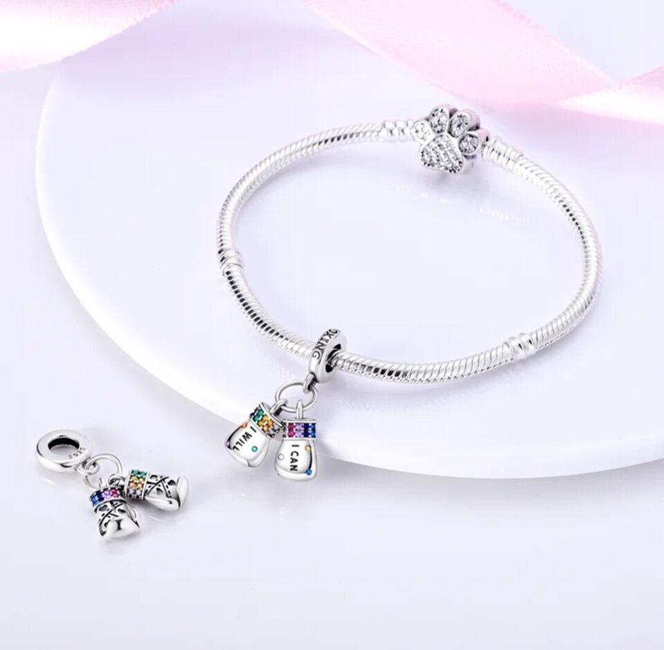 Colourful Zirconia Boxing Gloves Dangle Charm - bellissi
