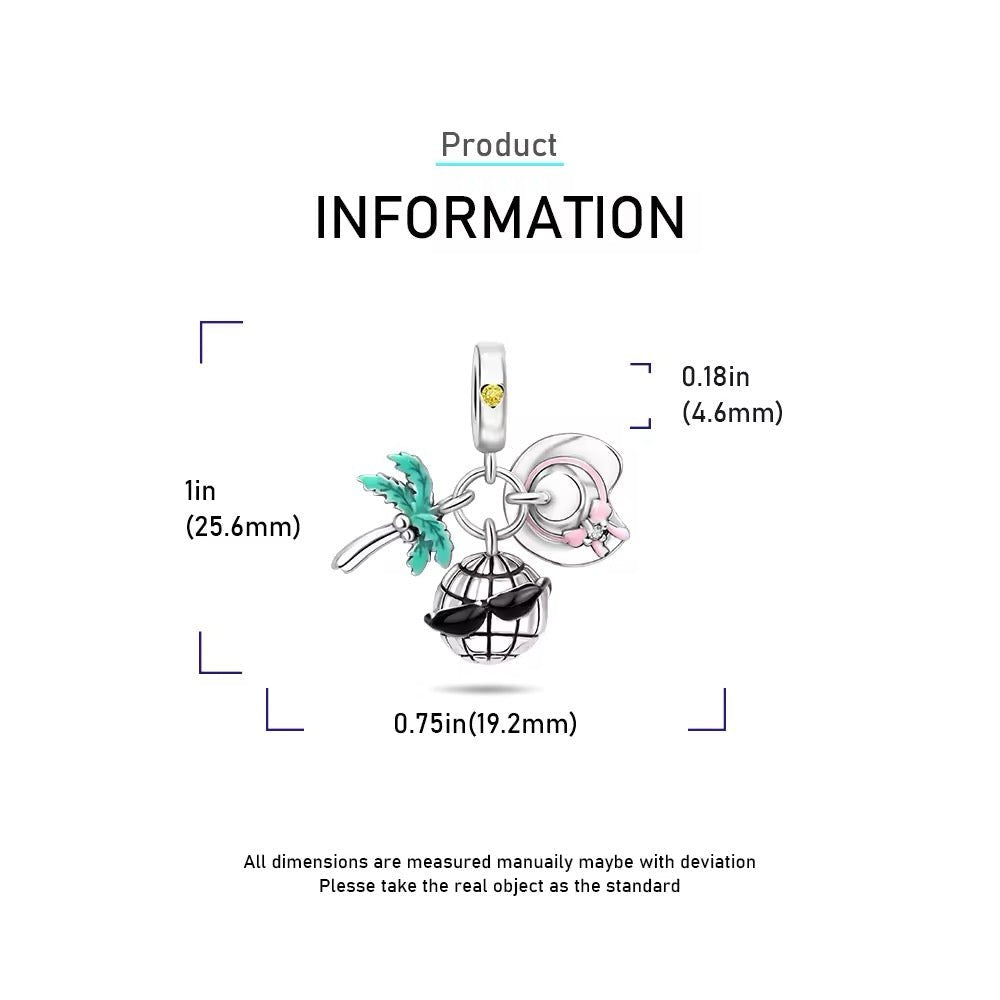 Cool Globe, Palm Three & Hat Dangle Charm - bellissi