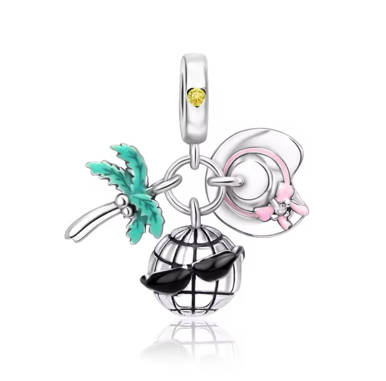 Cool Globe, Palm Three & Hat Dangle Charm - bellissi