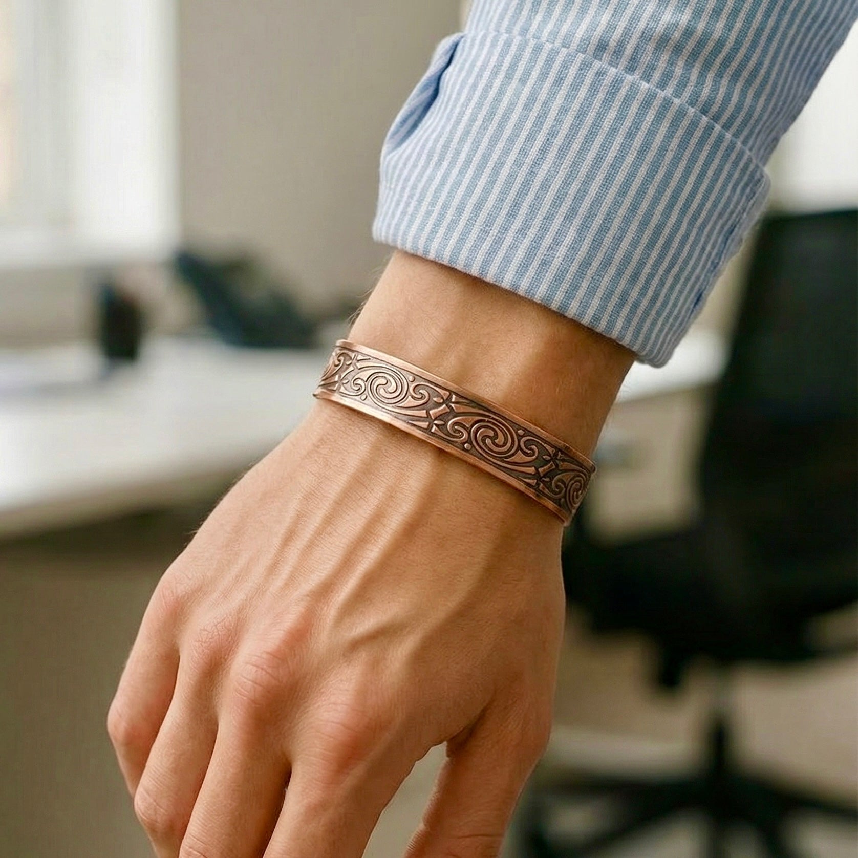 Copper Magnetic Cross Engraved Cuff Bracelet - bellissi