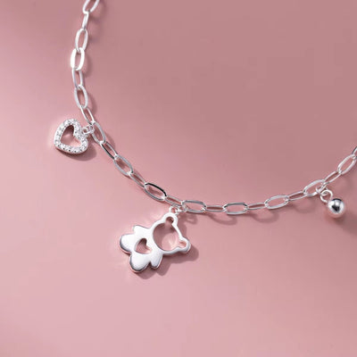 Cute Bear Heart Bracelet with Crystal Charm - bellissi