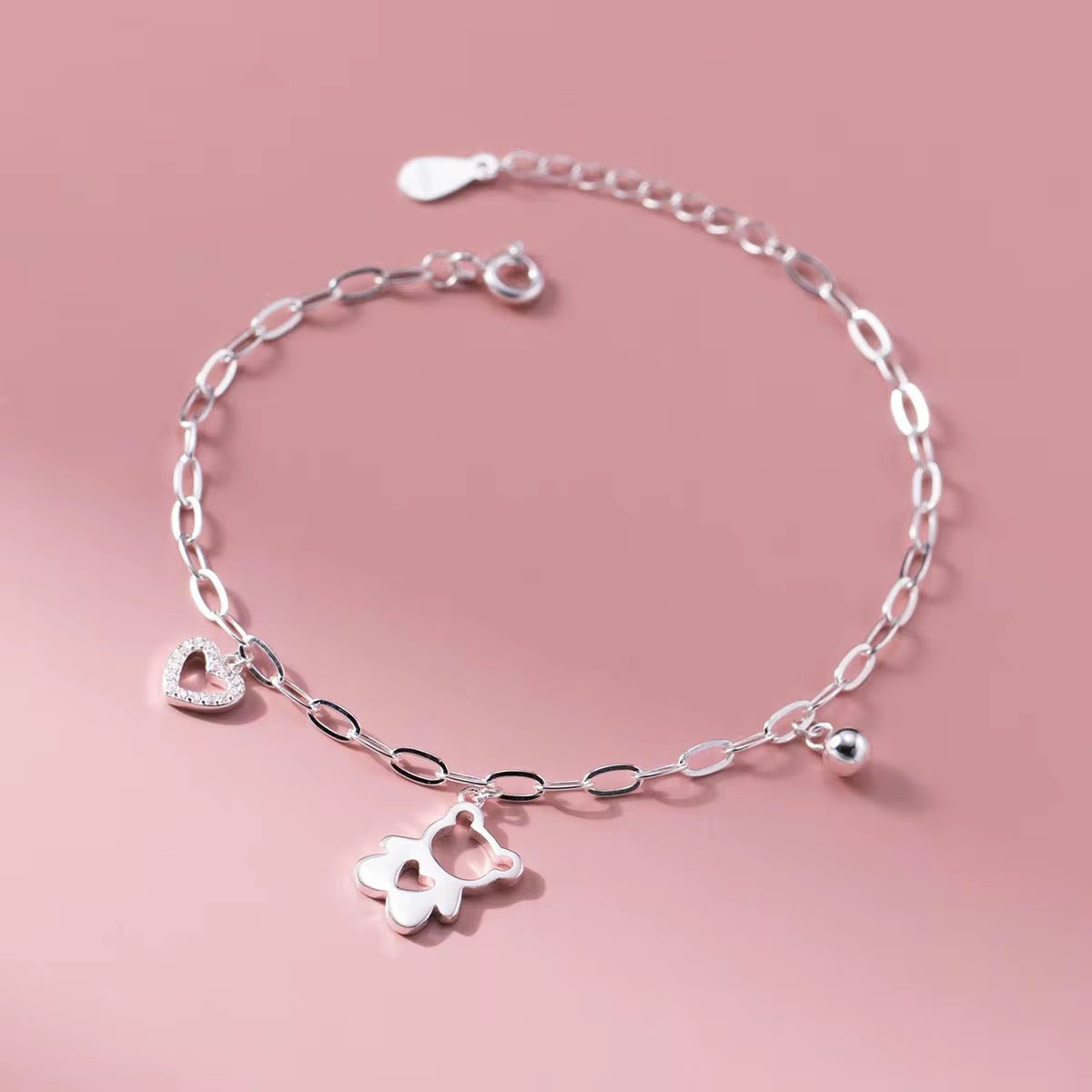 Cute Bear Heart Bracelet with Crystal Charm - bellissi