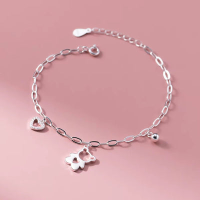 Cute Bear Heart Bracelet with Crystal Charm - bellissi