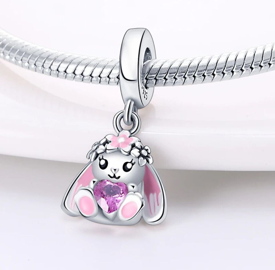 Cute Bunny Rabbit With Pink Zirconia Heart - bellissi