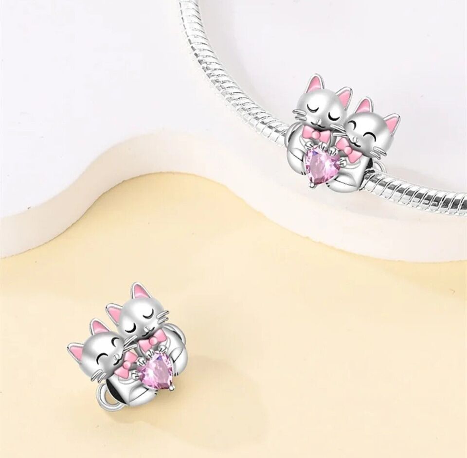 Cute Cats Kittens With Pink Heart Charm - bellissi