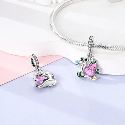 Cute Pink Snail and Zirconia Charm - bellissi
