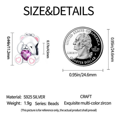 Cute Teddy Bear With Pink Zirconia Heart Charm - bellissi