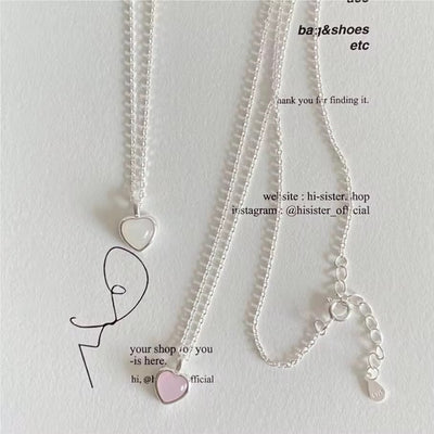 Dainty Silver Enamel Heart Necklace - bellissi