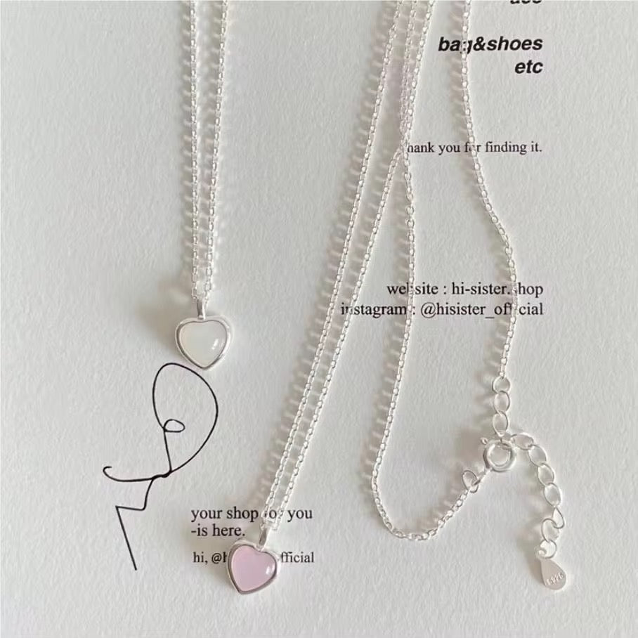Dainty Silver Enamel Heart Necklace - bellissi
