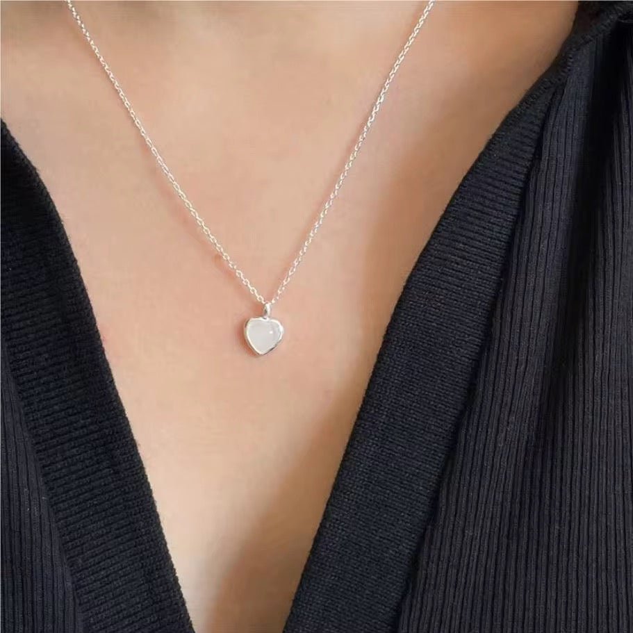 Dainty Silver Enamel Heart Necklace - bellissi