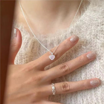 Dainty Silver Enamel Heart Necklace - bellissi