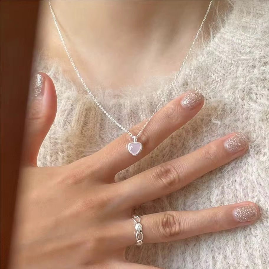 Dainty Silver Enamel Heart Necklace - bellissi