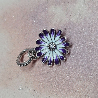 Daisy flower silver charm with white enamel petals and yellow center