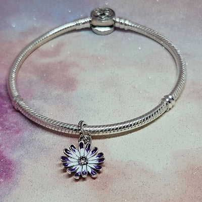 Daisy flower silver charm with white enamel petals and yellow center
