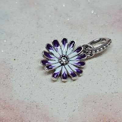 Daisy flower silver charm with white enamel petals and yellow center